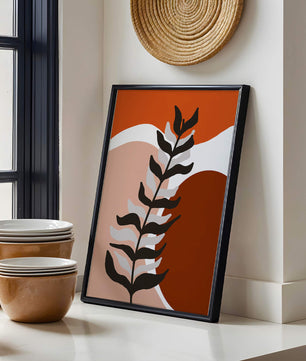 Abstract Botanical Print with Earth Tones and Modern Leaf Design