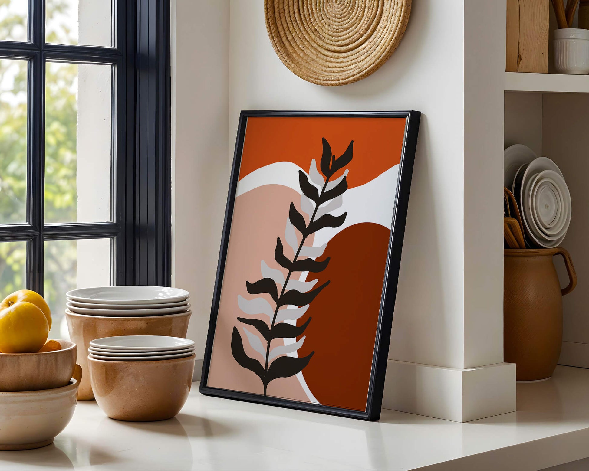 Abstract Botanical Print with Earth Tones and Modern Leaf Design