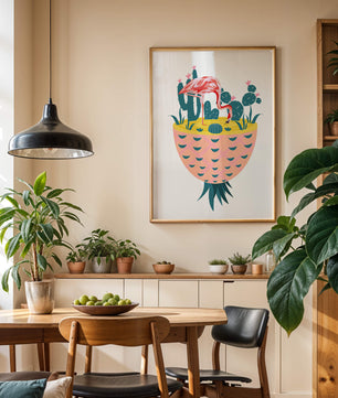 Flamingo with Cacti in Pineapple Vase Illustration