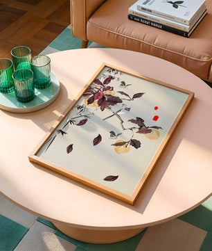 Elegant nature illustration featuring butterflies and birds on a branch