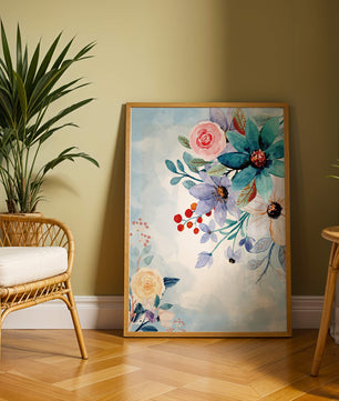 Watercolor floral illustration with vibrant flowers and leaves