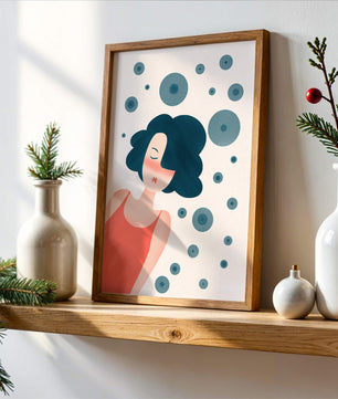 Dreamy Female Portrait with Abstract Circles in Modern Art Style - Mi tienda