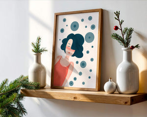 Dreamy Female Portrait with Abstract Circles in Modern Art Style - Mi tienda
