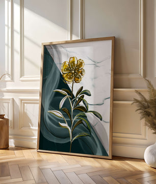 Elegant floral design with gold accents on abstract background
