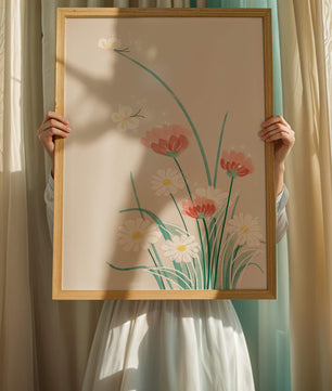 Delicate floral illustration with butterflies and wildflowers