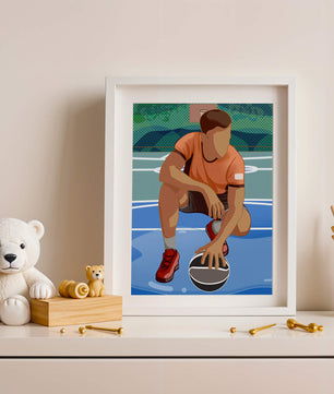Ilustración de un jugador de baloncesto en la cancha en una pose dinámica