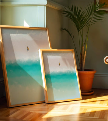 Serene beach with turquoise waves and solitary figure
