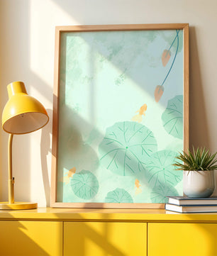 Serene Pond Scene with Goldfish and Lotus Leaves