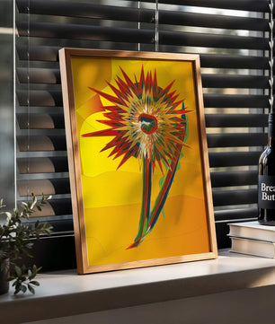 Abstract vibrant sunflower art with dynamic geometric shapes