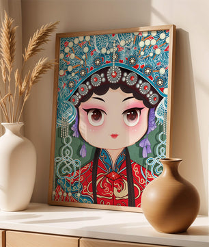 Cute Cartoon Character in Traditional Chinese Clothing with Intricate Headpiece