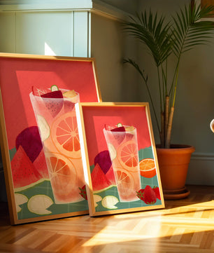 Ilustración de cóctel de frutas refrescante con cítricos y sandía
