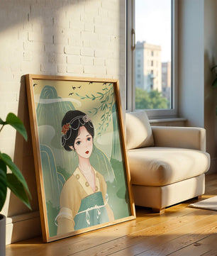 Traditional Asian Art Featuring Woman with Jewel Embellishments