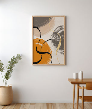 Abstract Art with Orange, Black, and Gold Brushstrokes - Mi tienda