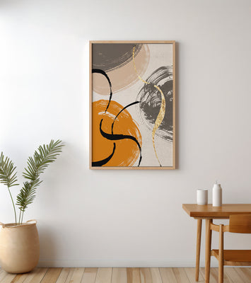 Abstract Art with Orange, Black, and Gold Brushstrokes