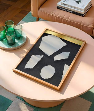 Abstract geometric design with golden accents and stone texture