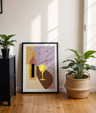 Minimalist Still Life with Wine Bottle and Glass in Soft Tones - Mi tienda