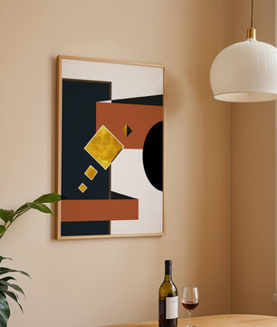 Abstract geometric art with gold accents and bold colors - Mi tienda