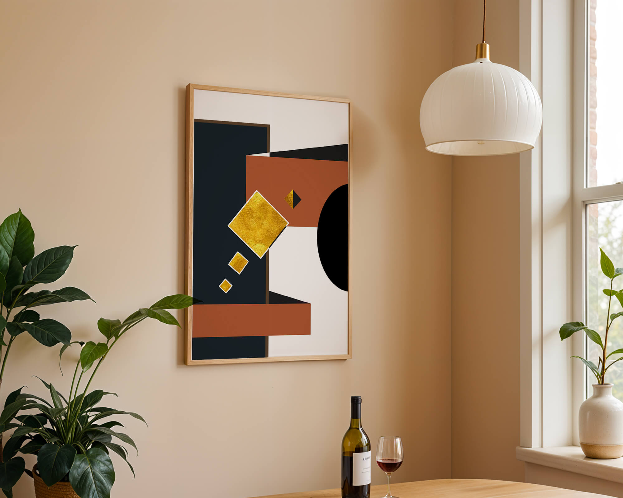 Abstract geometric art with gold accents and bold colors - Mi tienda