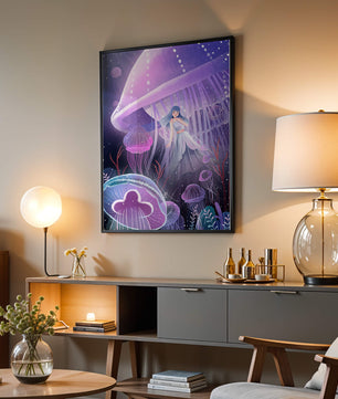 Underwater Fantasy Scene with Jellyfish and Girl