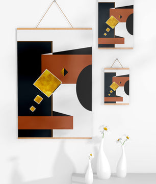 Abstract geometric art with gold accents and bold colors - Mi tienda