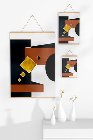 Abstract geometric art with gold accents and bold colors - Mi tienda
