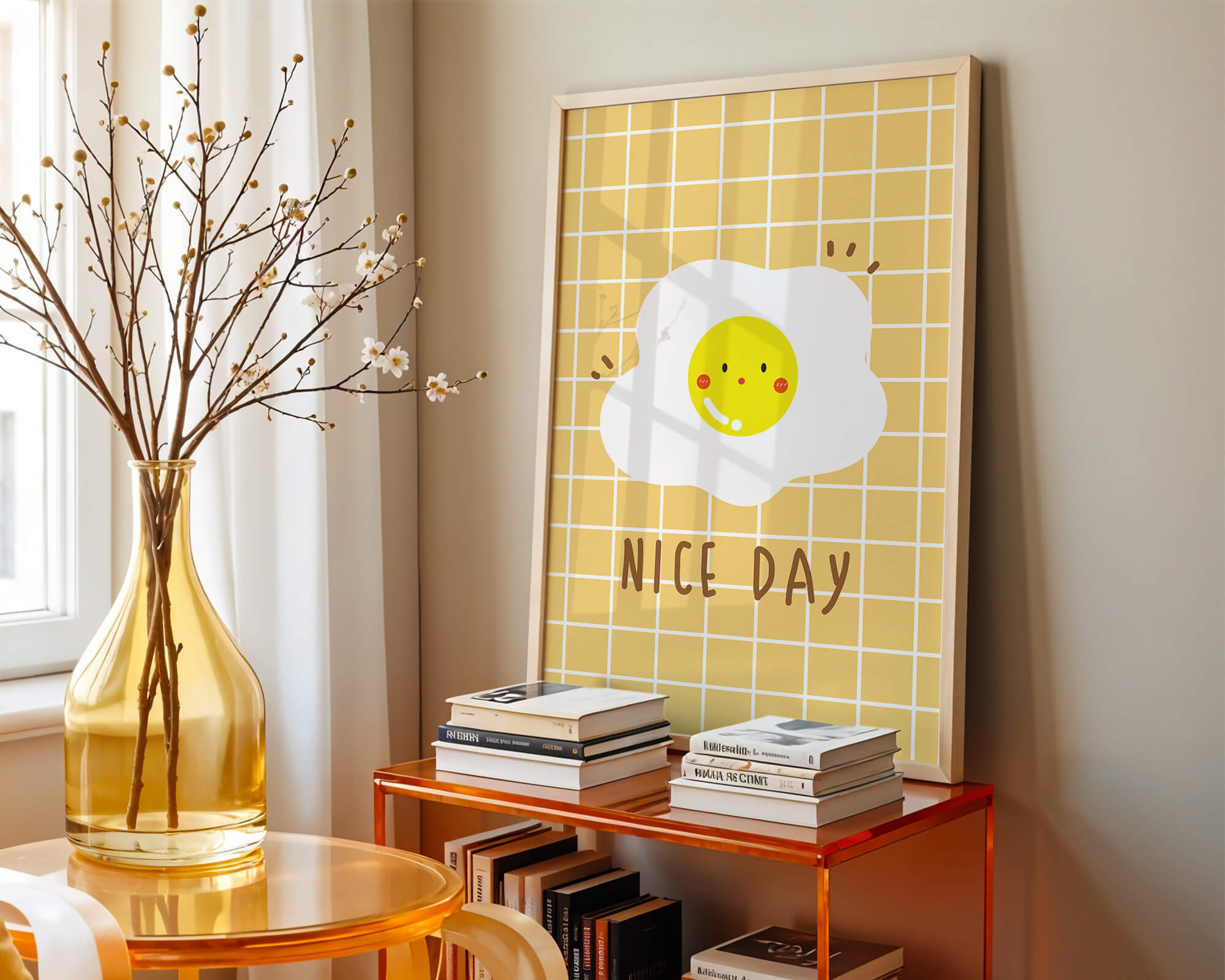 Cheerful egg illustration on yellow grid background