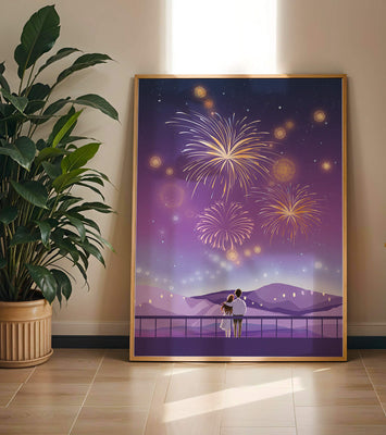 Romantic Couple Watching Fireworks on a Starry Night