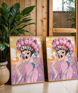 Personaje de anime elegante con atuendo tradicional y detalles dorados