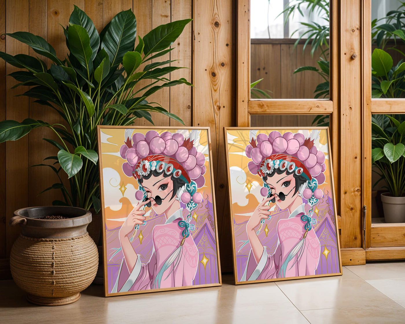 Elegant anime character in traditional attire with golden accents