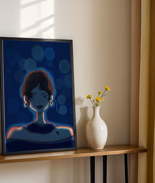 Illustration d'une femme avec des lumières bokeh et des boucles d'oreilles élégantes