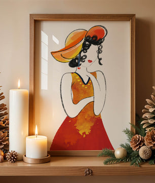 Elegante Frau in einem lebendigen Hut und Kleid Illustration