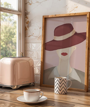 Stylish Woman in Vintage Hat with Minimalist Fashion Art