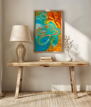 Abstract vibrant swirls in blue and orange colors