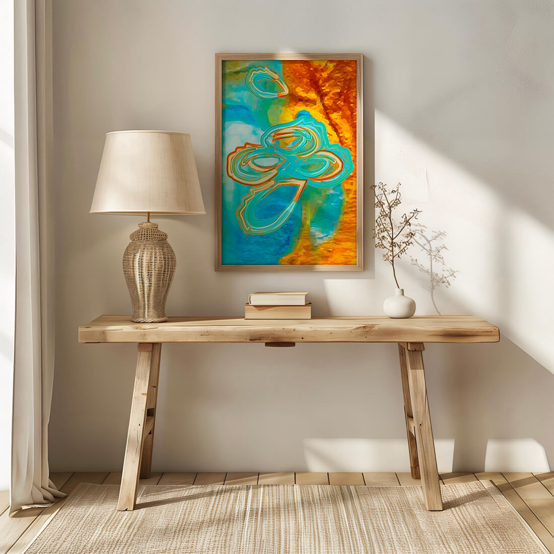 Abstract vibrant swirls in blue and orange colors