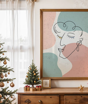 Abstract Line Art Face On Pastel Background - Mi tienda
