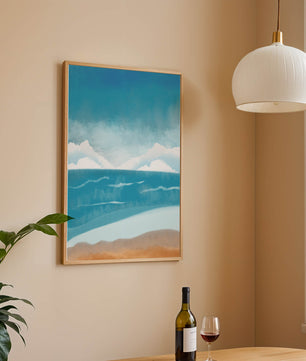 Calming Ocean Shoreline with Blue Sky and Gentle Waves