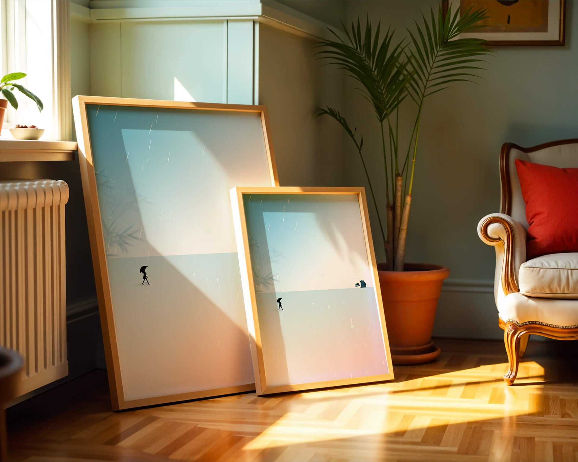 Paisaje Minimalista con Silueta en Ambiente Lluvioso