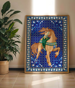 Arte de caballo con patrón intrincado y un borde decorativo vibrante