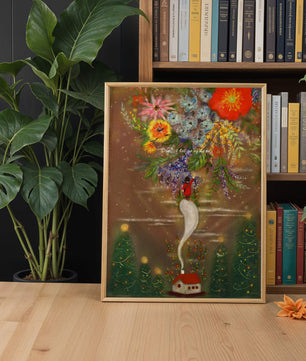Charming illustration of floral fantasy scene