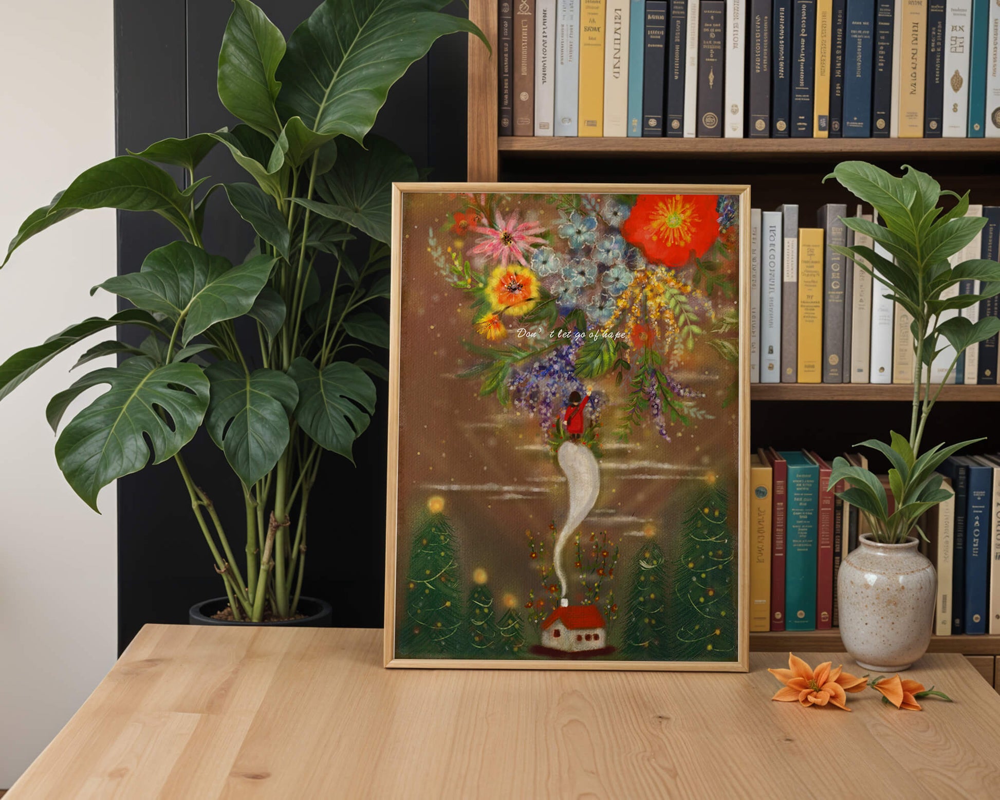Charming illustration of floral fantasy scene