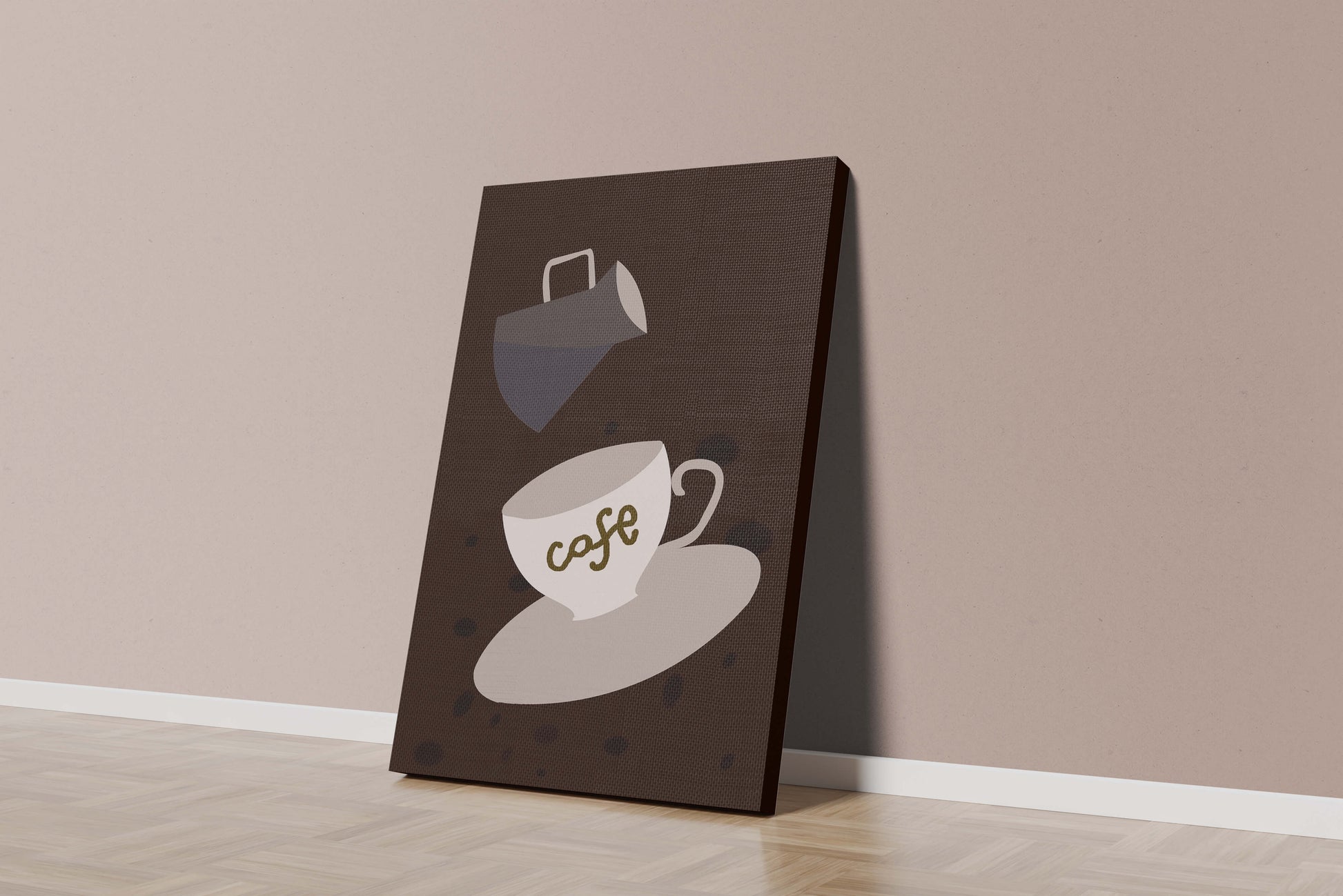 Minimalist coffee cup with pouring pot on dark background