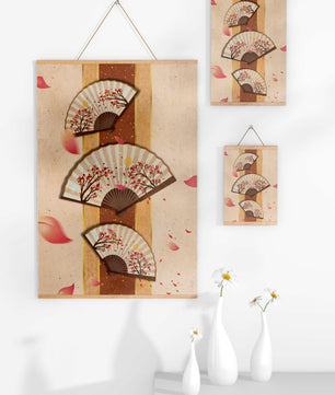 Elegant Japanese Fans with Cherry Blossom Design on Textured Background - Mi tienda