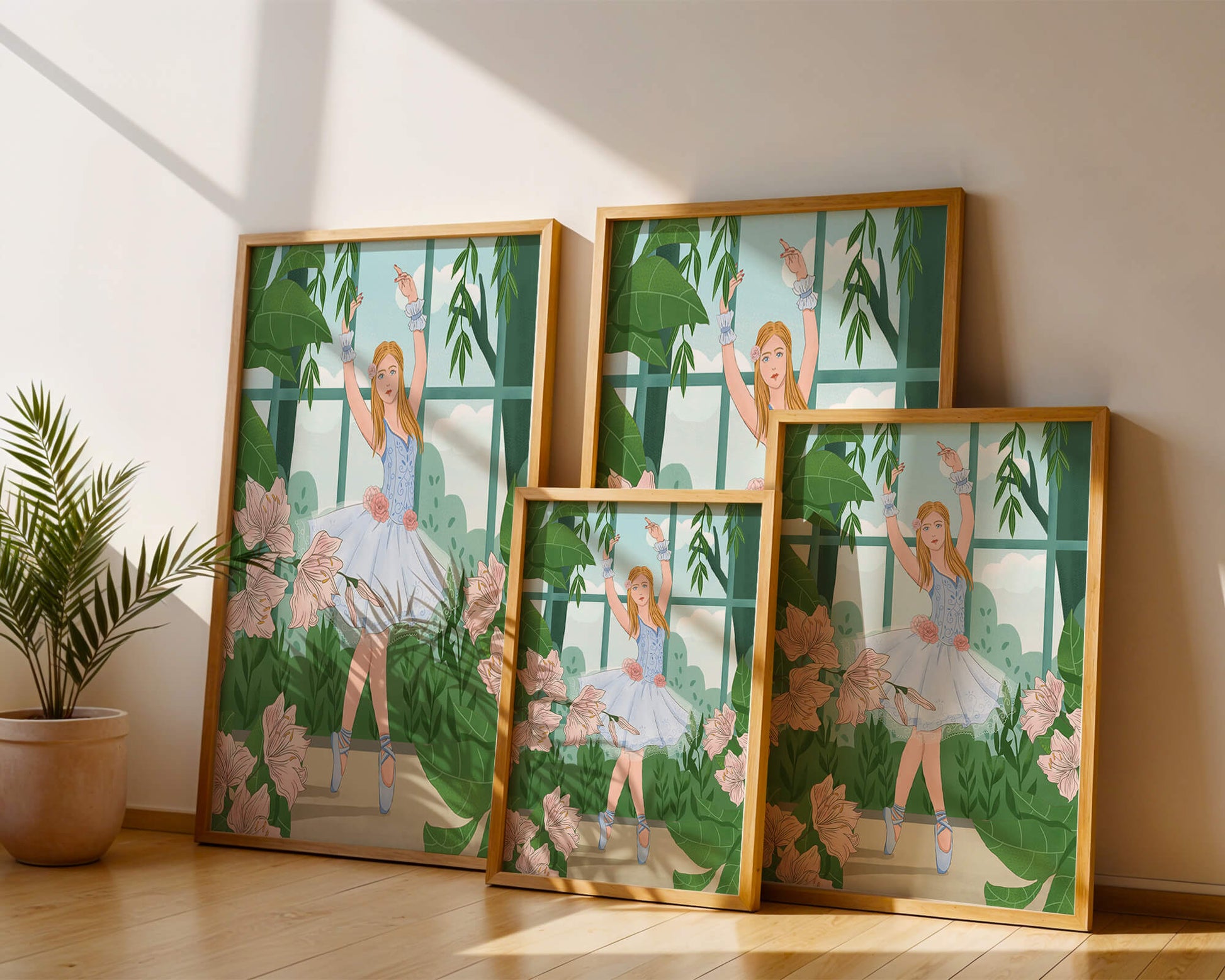 Elegant ballet dancer in a floral and botanical setting