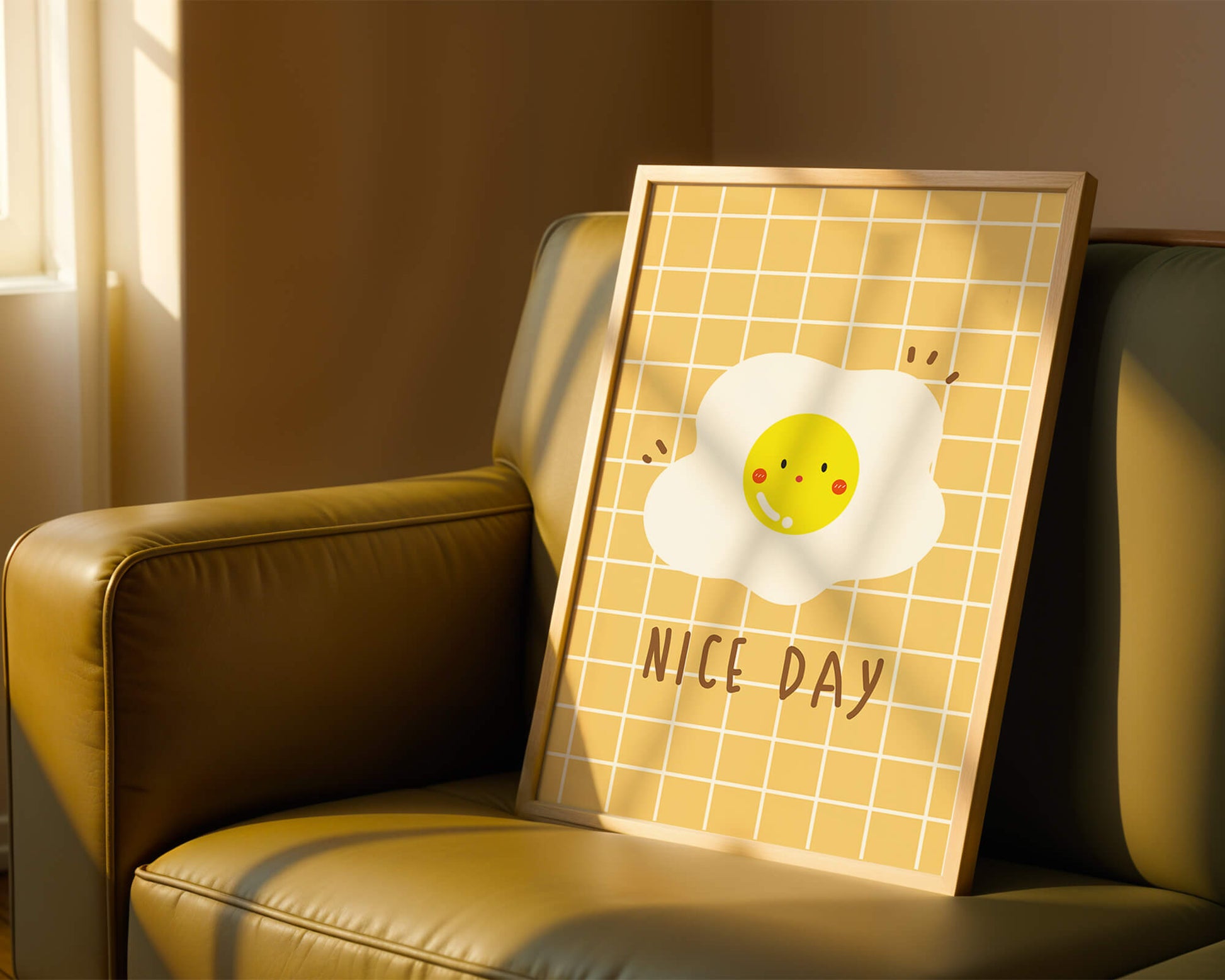 Cheerful egg illustration on yellow grid background