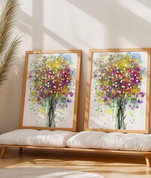 Abstract expressionist floral tree with vibrant colors