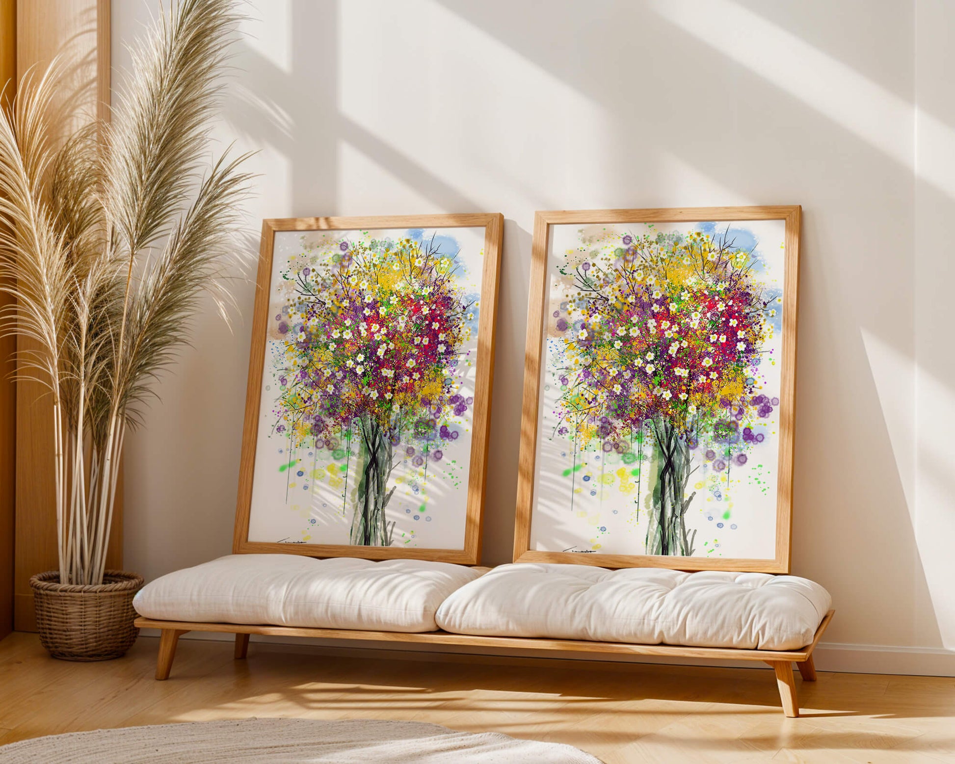 Abstract expressionist floral tree with vibrant colors