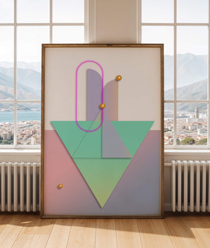 Composition géométrique abstraite avec des couleurs pastel et des éléments dorés