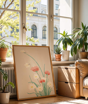 Delicate floral illustration with butterflies and wildflowers