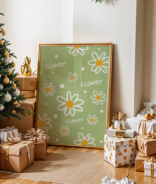 Estampado floral con margaritas sobre fondo verde