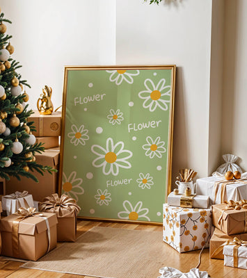 Floral pattern with daisies on a green background